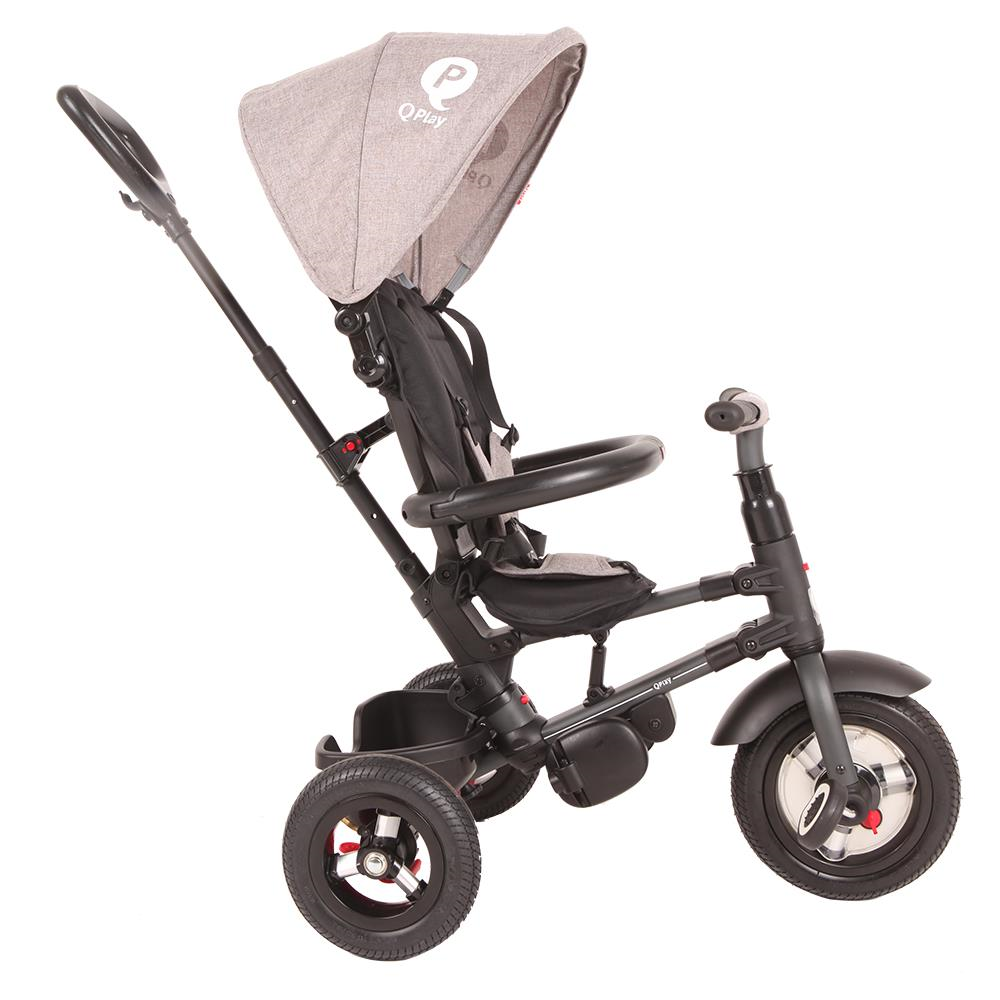 Tricicleta cu roti de cauciuc Qplay Rito Rubber Gri - gogobaby.ro