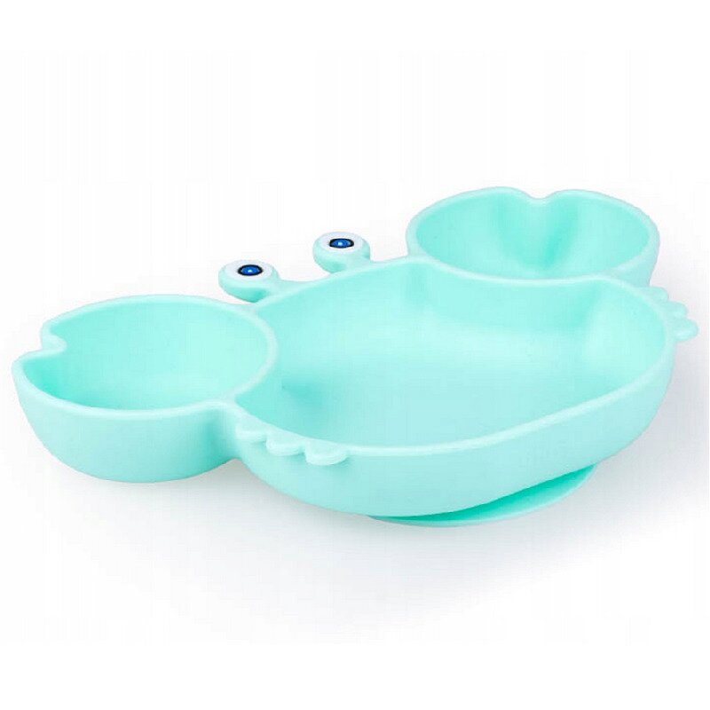 Farfurie, Giligums, Crab, Cu 3 compartimente, Cu ventuza, Din silicon, Fara BPA, 6 luni+, Turcoaz