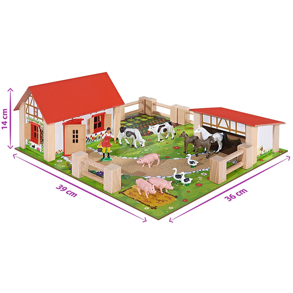 Ferma din lemn Eichhorn 39x36x14 cm cu accesorii - gogobaby.ro