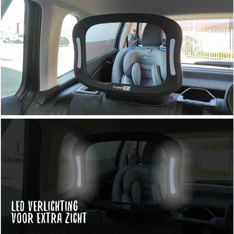 Oglinda auto, FreeON, Pentru masina, Cu iluminare LED, Include telecomanda pentru pornire si oprire usoara, 28x21 cm, Black - gogobaby.ro
