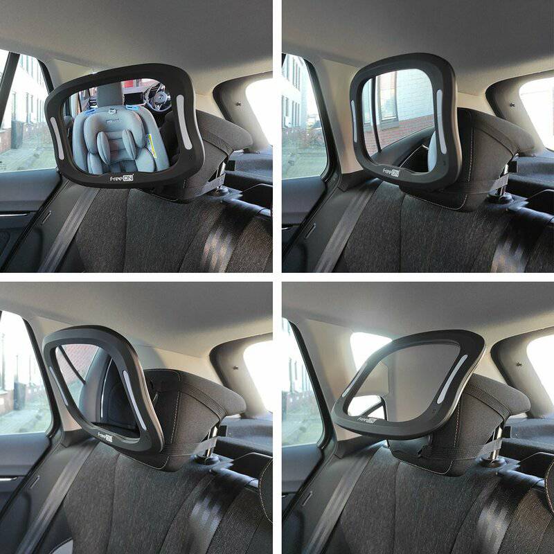 Oglinda auto, FreeON, Pentru masina, Cu iluminare LED, Include telecomanda pentru pornire si oprire usoara, 28x21 cm, Black - gogobaby.ro