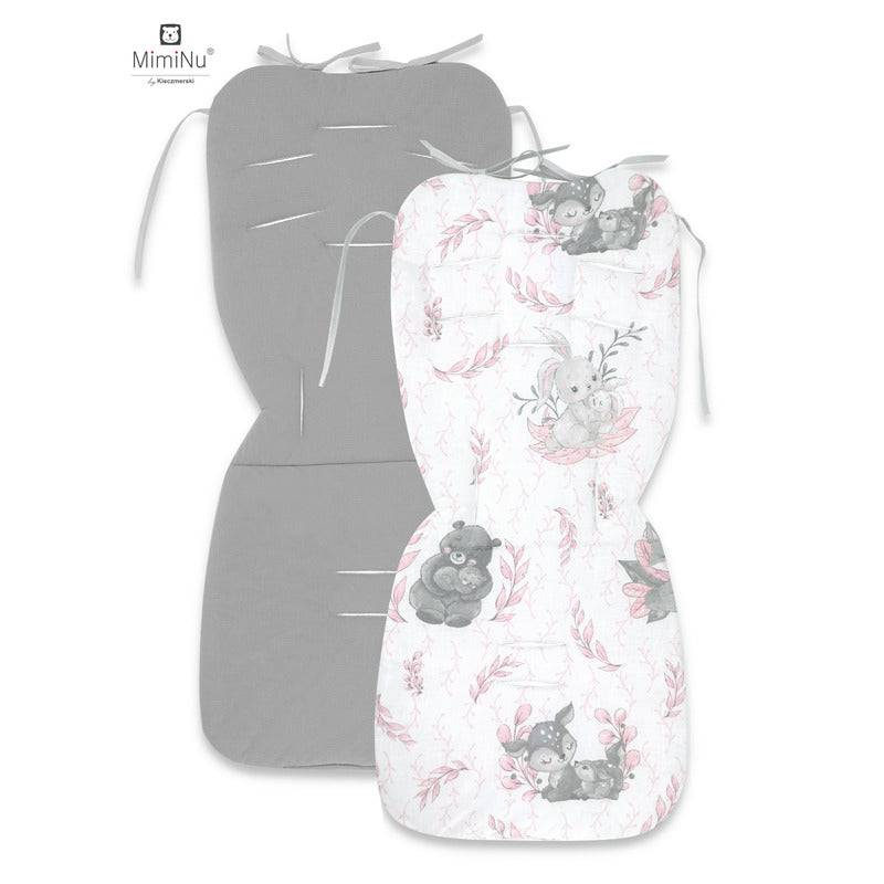 Salteluta pentru carucior, MimiNu, Reversibila, Cu doua fete, Din catifea si bumbac, Materiale certificate Oeko Tex Standard 100, 78 x 34 cm, Lulu Rose/Gray