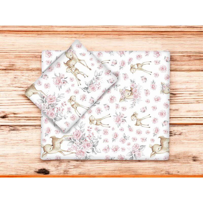 Set pentru carucior, MimiNu, Cu pernuta si paturica, Cu huse detasabile si lavabile, Din bumbac certificat Oeko Tex Standard 100, Sweet deer Pink - gogobaby.ro