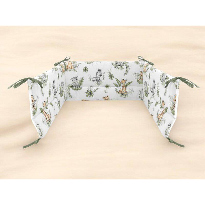 Aparatoare pentru patut, Qmini, Din bumbac certificat Oeko Tex Standard 100, 210X30 cm, Cu panglici, Safari - gogobaby.ro