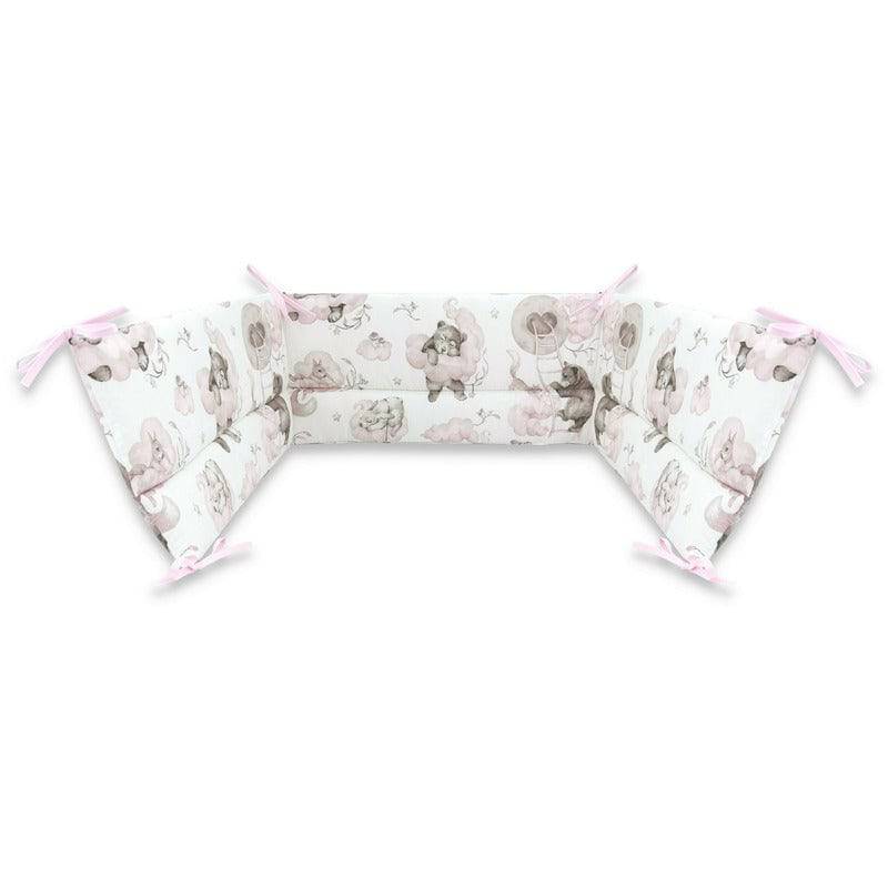 Aparatoare pentru patut, Qmini, Din bumbac certificat Oeko Tex Standard 100, 210x30 cm, Cu panglici, Teddy Bear and Friends Pink