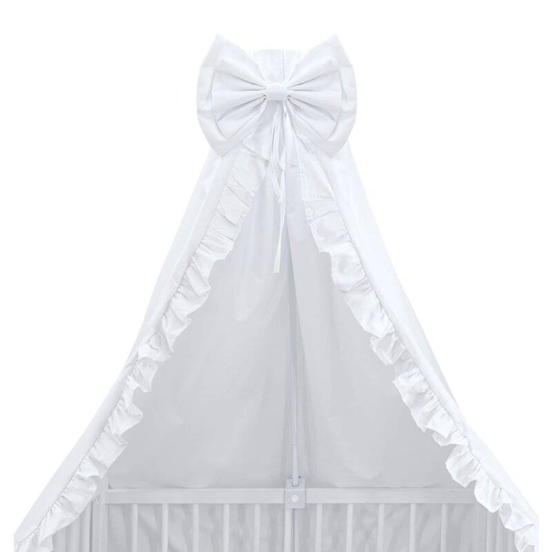 Baldachin, MimiNu, Din tull, pentru patut, cu funda si volan, 210x145 cm, Material certificat Oeko Tex Standard 100, Alb - gogobaby.ro