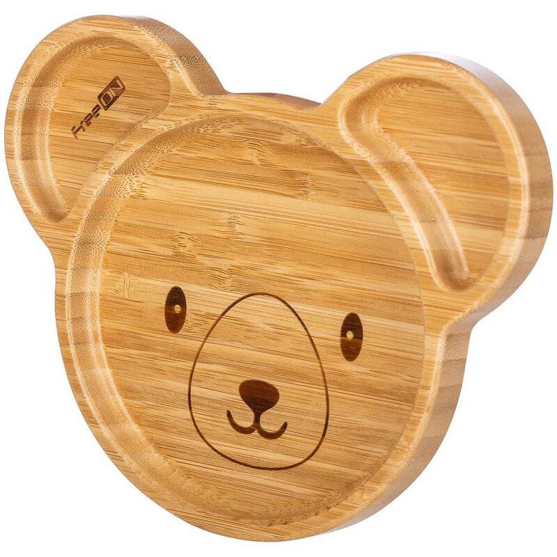 Farfurie compartimentata, FreeON, Din bambus, Cu ventuza, Conform cu standardul european de securitate EN 14372:2004, Bear - gogobaby.ro