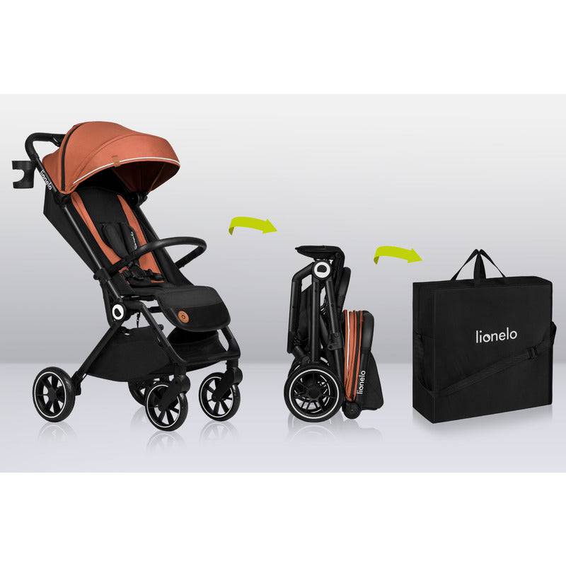 Carucior sport, Lionelo, Cloe, Cu accesorii, Cadru din aluminiu, Pana la 22 kg, Usor, Pliere compacta pentru avion, cu o singura mana, Ideal pentru toate tipurile de suprafete, 6 luni+, Maro - gogobaby.ro