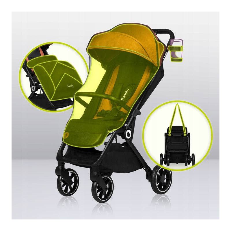 Carucior sport, Lionelo, Cloe, Cu accesorii, Cadru din aluminiu, Pana la 22 kg, Usor, Pliere compacta pentru avion, cu o singura mana, Ideal pentru toate tipurile de suprafete, 6 luni+, Maro - gogobaby.ro