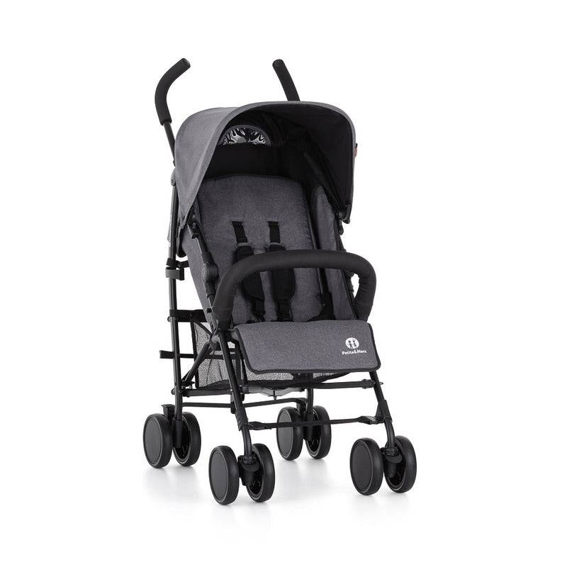 Carucior sport, Petite&Mars, Musca, Cu spatar reglabil, Capotina XXL, Usor, 7.9 kg, 6 luni+, Conform cu standardul european de securitate EN 1888:2018, Gri
