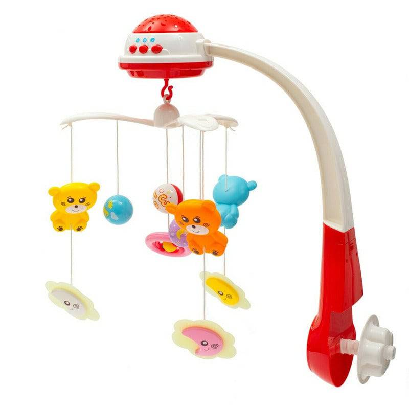 Carusel muzical, BabyMix, Pentru patut bebelusi, Cu proiectii, Cu melodii si sunete ale naturii, Cu 11 jucarii, Red - gogobaby.ro