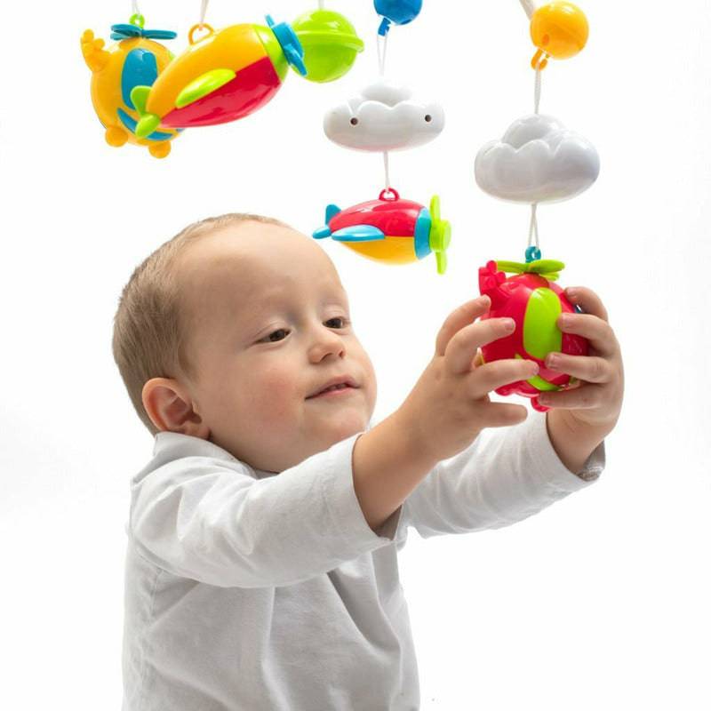 Carusel muzical, BabyMix, Pentru patut bebelusi, Cu proiectii, Cu 107 melodii si sunete ale naturii, Cu 4 jucarii, Blue - gogobaby.ro