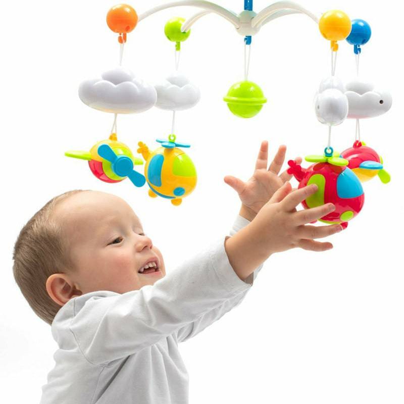 Carusel muzical, BabyMix, Pentru patut bebelusi, Cu proiectii, Cu 107 melodii si sunete ale naturii, Cu 4 jucarii, Blue - gogobaby.ro
