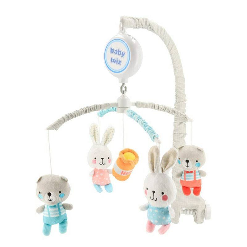 Carusel muzical, BabyMix, Pentru patut, Cu 5 jucarii din plus, Bears and rabbits - gogobaby.ro