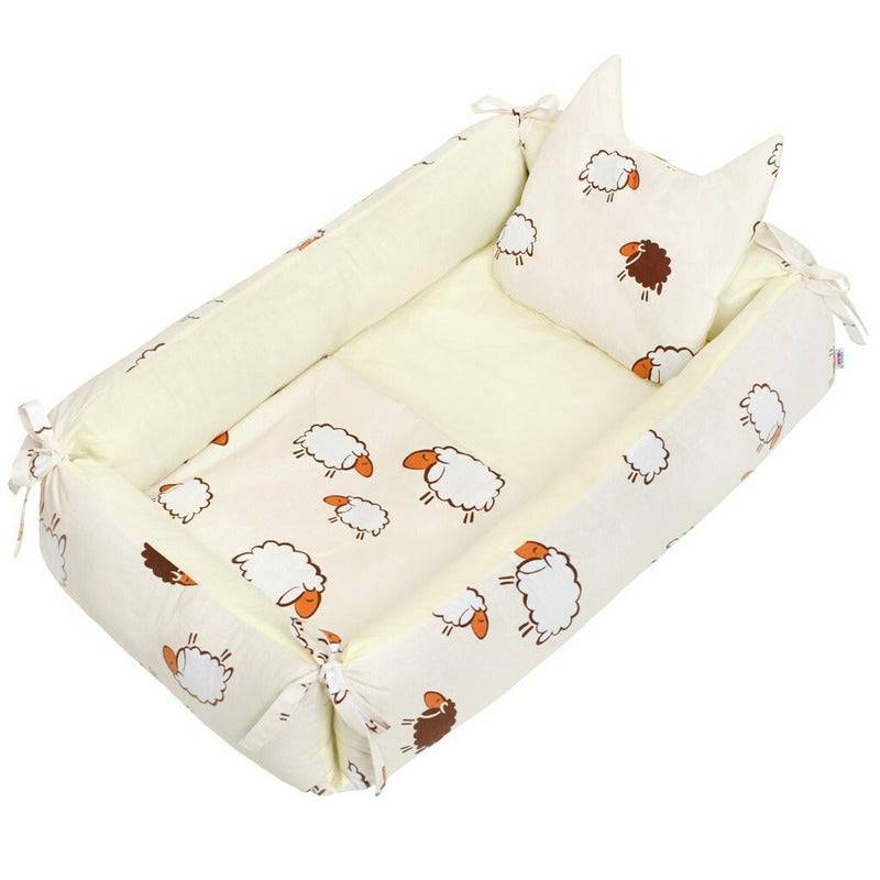 Set 3 piese, New Baby, Baby Nest multifunctional, Cu paturica si pernuta cu urechi, Sheep Beige - gogobaby.ro