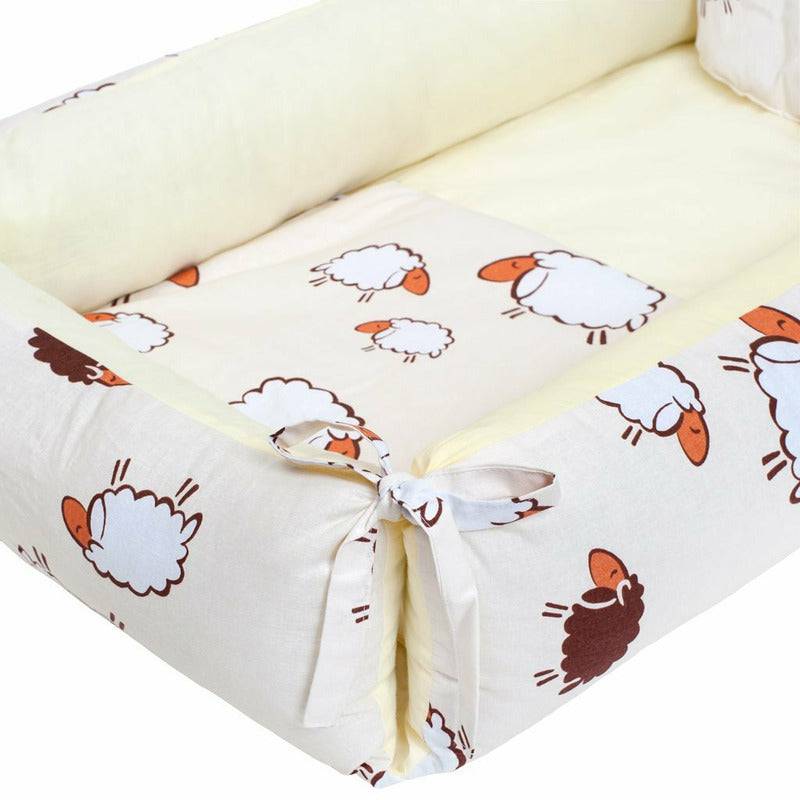 Set 3 piese, New Baby, Baby Nest multifunctional, Cu paturica si pernuta cu urechi, Sheep Beige - gogobaby.ro