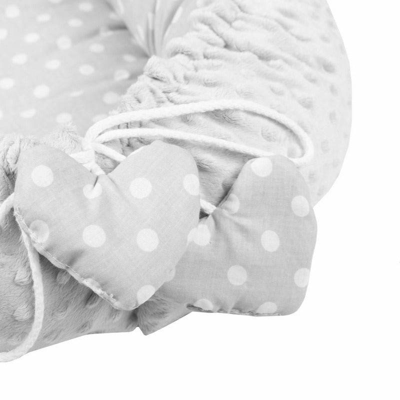 Set 3 piese, New Baby, Luxury, Baby Nest cu doua fete, Cu paturica si pernuta in forma de inima, Minky Heart Grey - gogobaby.ro