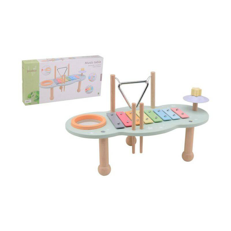 Masuta muzicala, Joueco, Multifunctionala, Din lemn certificat FSC, Cu accesorii, 44 8 x 22 5 x 24 5 cm, 12 luni+, Multicolor - gogobaby.ro