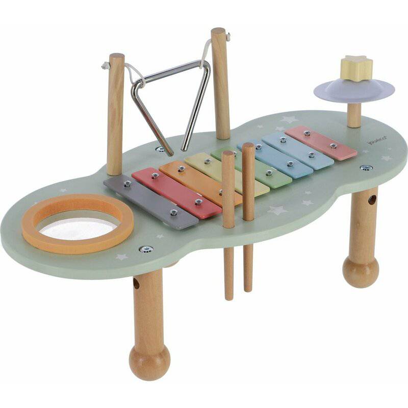 Masuta muzicala, Joueco, Multifunctionala, Din lemn certificat FSC, Cu accesorii, 44 8 x 22 5 x 24 5 cm, 12 luni+, Multicolor - gogobaby.ro