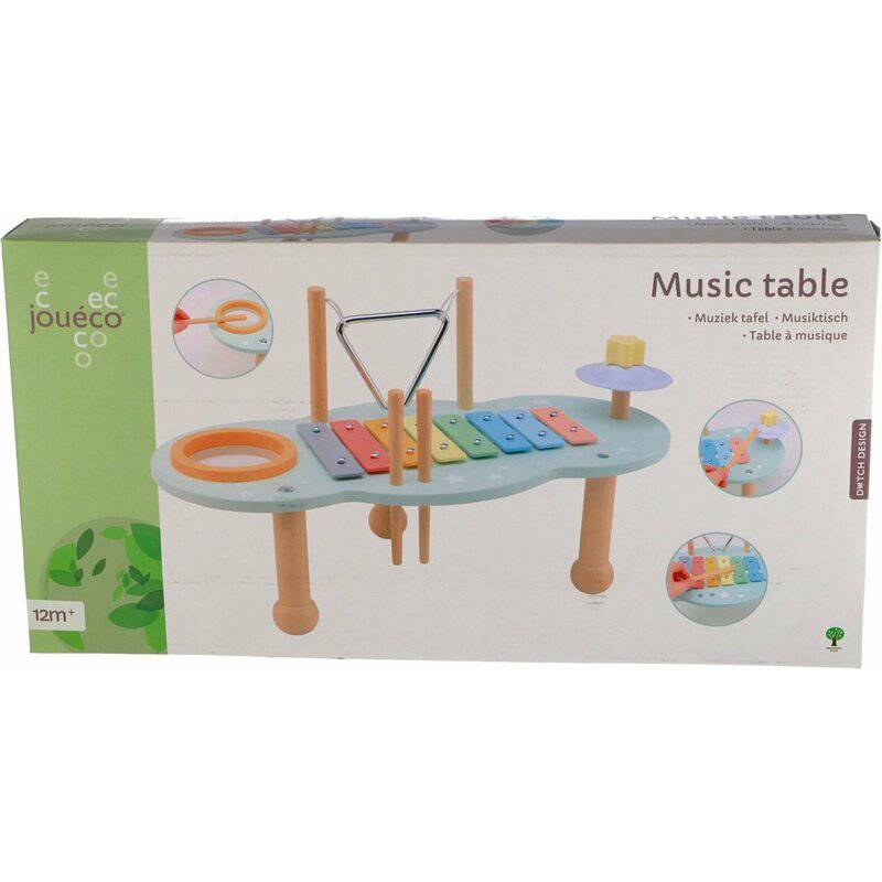 Masuta muzicala, Joueco, Multifunctionala, Din lemn certificat FSC, Cu accesorii, 44 8 x 22 5 x 24 5 cm, 12 luni+, Multicolor - gogobaby.ro