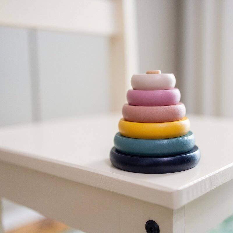 Jucarie de stivuire, Petite&Mars, Turn Orbit Wood of Mars, 10 cm, 36 luni+, Multicolor - gogobaby.ro