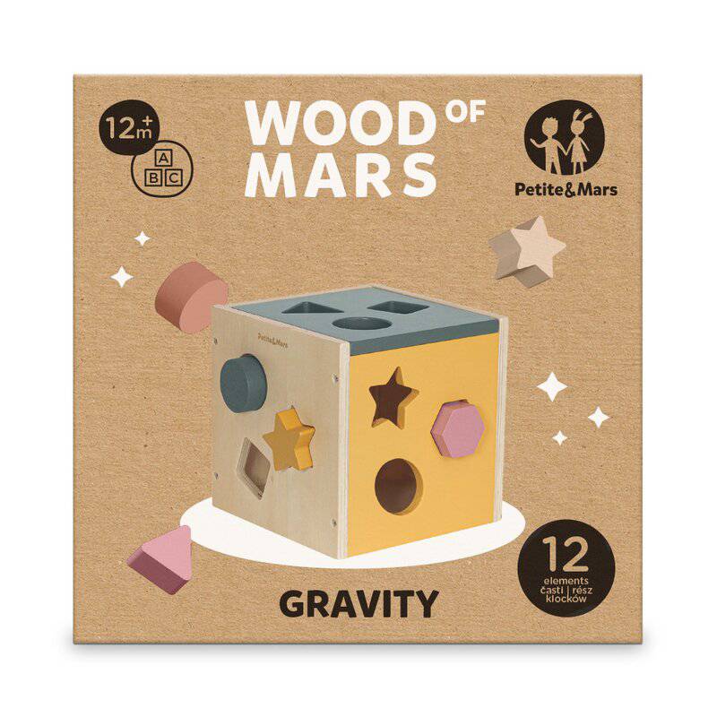 Cub de activitati, Petite&Mars, Gravity Wood of Mars, Cu 12 piese, 12 luni+, Multicolor - gogobaby.ro