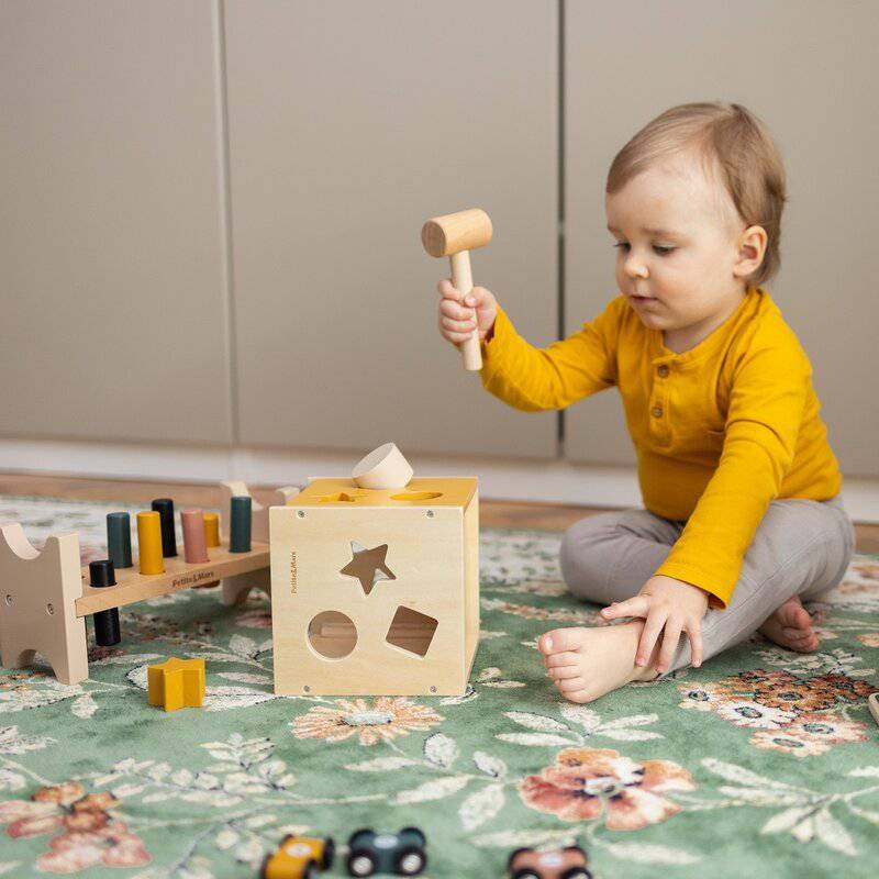 Cub de activitati, Petite&Mars, Gravity Wood of Mars, Cu 12 piese, 12 luni+, Multicolor - gogobaby.ro