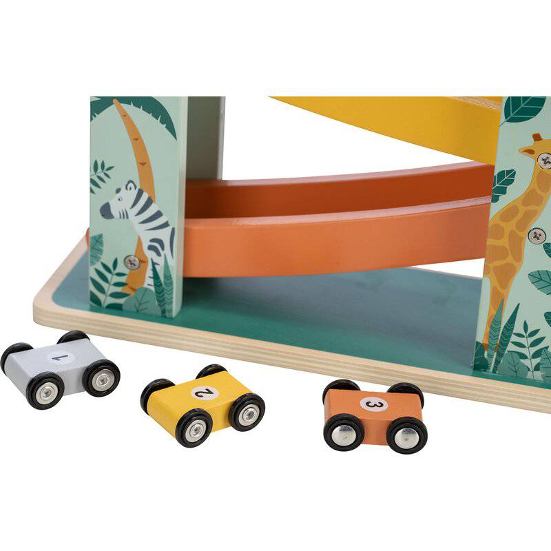 Pista de masini, Free2Play, Safari, Din lemn, Cu 3 masinute incluse, 26.9 x 23.6 x 7 cm, Conform cu standardele europene EN71-1;2018, EN71-2:2020, EN71-3:2021 - gogobaby.ro