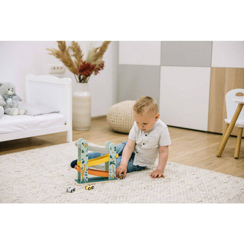 Pista de masini, Free2Play, Safari, Din lemn, Cu 3 masinute incluse, 26.9 x 23.6 x 7 cm, Conform cu standardele europene EN71-1;2018, EN71-2:2020, EN71-3:2021 - gogobaby.ro