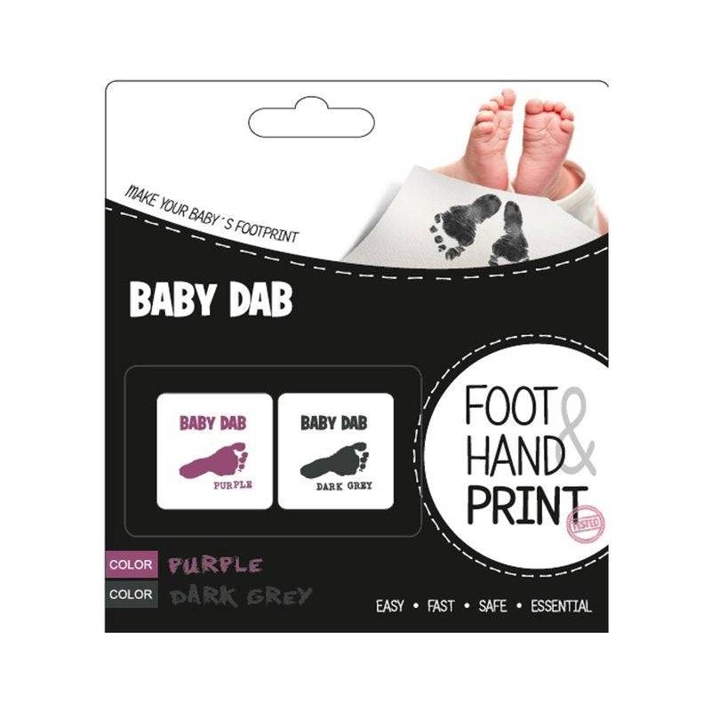 Set amprente mulaj, Petite&Mars, Baby Dab, Cu cerneala, Pentru 20 de amprente manuta sau piciorus, Non-toxic, Violet/Gri - gogobaby.ro