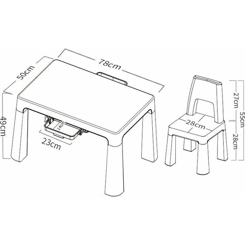 Set masuta si doua scaune, FreeON, Neo, Pentru copii, Cu doua sertare, Cu masa reglabila la doua inaltimi, Conform cu standardele europene de securitate EN71-1;2018, EN71-2:2020, EN71-3:2021, Gri - gogobaby.ro