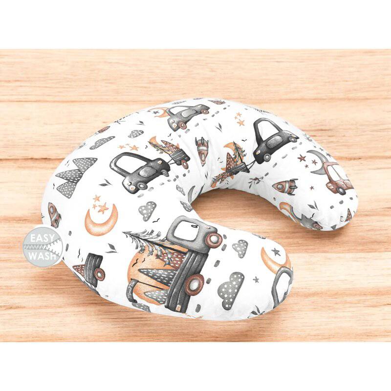 Perna pentru alaptat, MimiNu, Din bumbac certificat Oeko Tex Standard 100, Cu husa detasabila, Cu fermoar securizat, Circumferinta 155 cm, Design, Cars Grey - gogobaby.ro