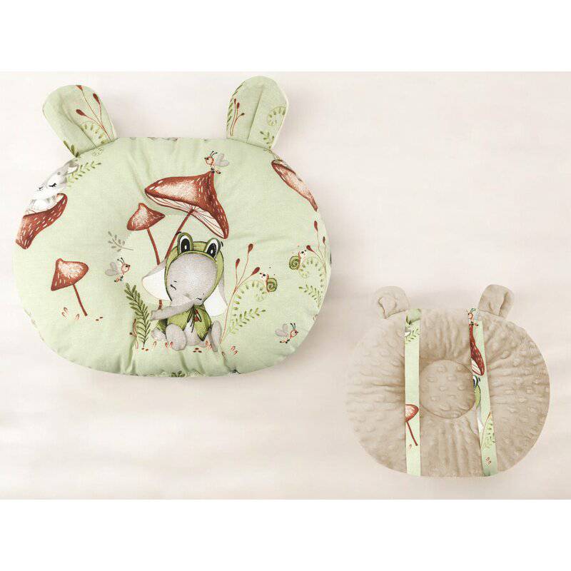 Perna bebelusi, Qmini, Ursulet, Multifunctionala, Cu doua fete, Tesatura pufoasa minky si bumbac, Materiale certificate Oeko Tex Standard 100, 30x23 cm, Frogs - gogobaby.ro