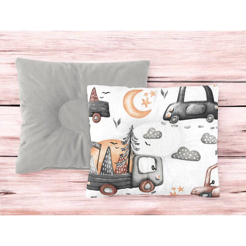 Perna bebelus, MimiNu, Profilata, Cu doua fete, Cu functie anti-soc, Pufoasa, Din catifea si bumbac, Materiale certificate Oeko Tex Standard 100, 23x26 cm, Velvet Cars Grey - gogobaby.ro
