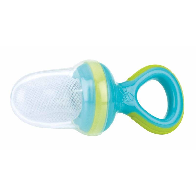 Dispozitiv de hranire, Nuby pentru fructe si legume, Include capac de protectie, 6+ luni, Albastru/Verde