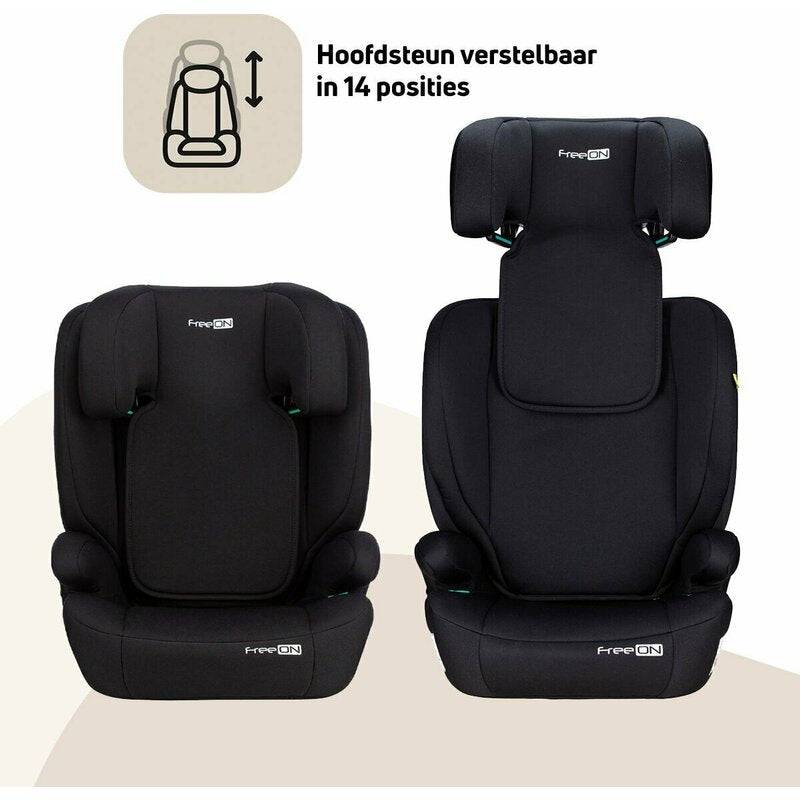 Scaun auto, FreeON, Vega, I-Size, Grupa 2/3, 100-150 cm, 4-12 ani, Cu husa detasabila, Cu cotiere, Cu tetiera reglabila 14 pozitii, Conform cu standardul european de securitate ECE R129, Negru - gogobaby.ro