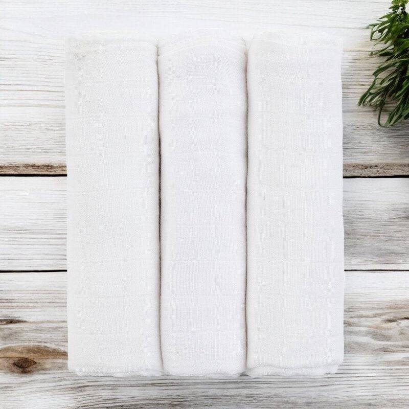 Set 3 scutece, Petite&Mars, Moussy Total White, Din muselina de bambus, Hipoalergenice, 68 x 68 cm, Certificate Oeko Tex Standard 100, Alb - gogobaby.ro