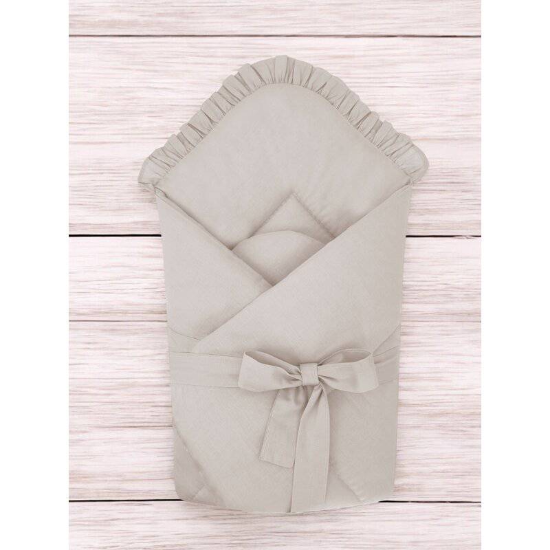 Paturica de infasat, MimiNu, Cu volanase, Cu multiple utilizari, Cu inchidere cu panglica, Dimensiune 75x75 cm, Din bumbac certificat Oeko Tex Standard 100, Cu Volanase, Colectia Royal, Beige - gogobaby.ro