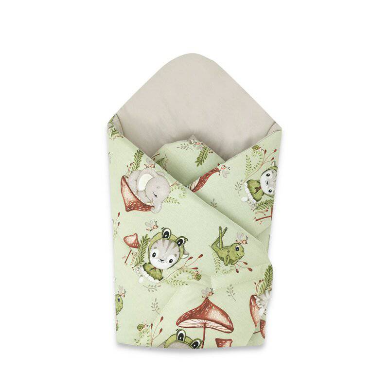 Paturica de infasat, Qmini, Cu doua fete, Cu multiple utilizari, Cu inchidere arici velcro, Dimensiune 75x75 cm, Din bumbac certificat Oeko Tex Standard 100, Frogs