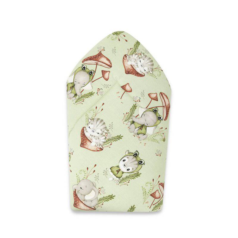 Paturica de infasat, Qmini, Cu doua fete, Cu multiple utilizari, Cu inchidere arici velcro, Dimensiune 75x75 cm, Din bumbac certificat Oeko Tex Standard 100, Frogs