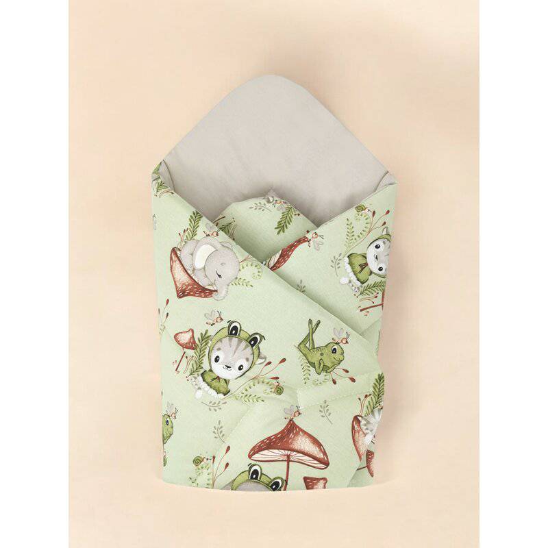 Paturica de infasat, Qmini, Cu doua fete, Cu multiple utilizari, Cu inchidere arici velcro, Dimensiune 75x75 cm, Din bumbac certificat Oeko Tex Standard 100, Frogs