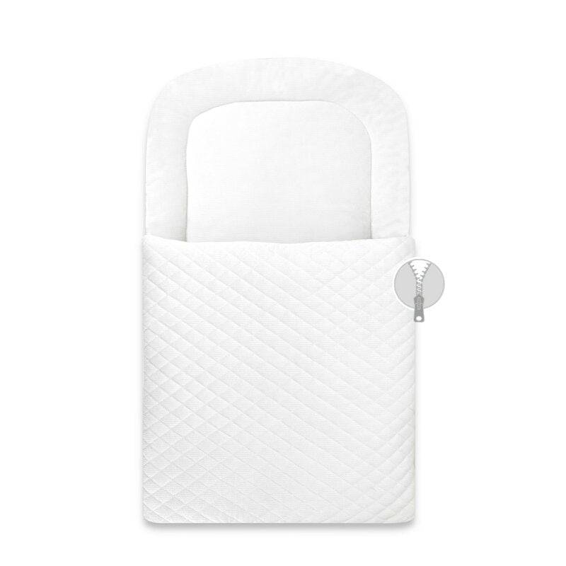 Paturica de infasat, Qmini, Pentru botez si nu numai, Cu fermoar, 72x45 cm, Din catifea matlasata, White - gogobaby.ro