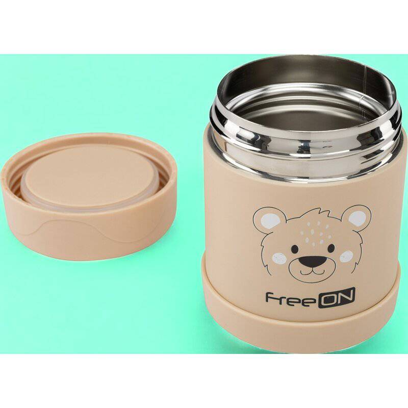 Termos, FreeON, Pentru alimente solide Din otel inoxidabil Mentine cald pana la 12 ore si rece pana la 24 ore, Beige Bear - gogobaby.ro