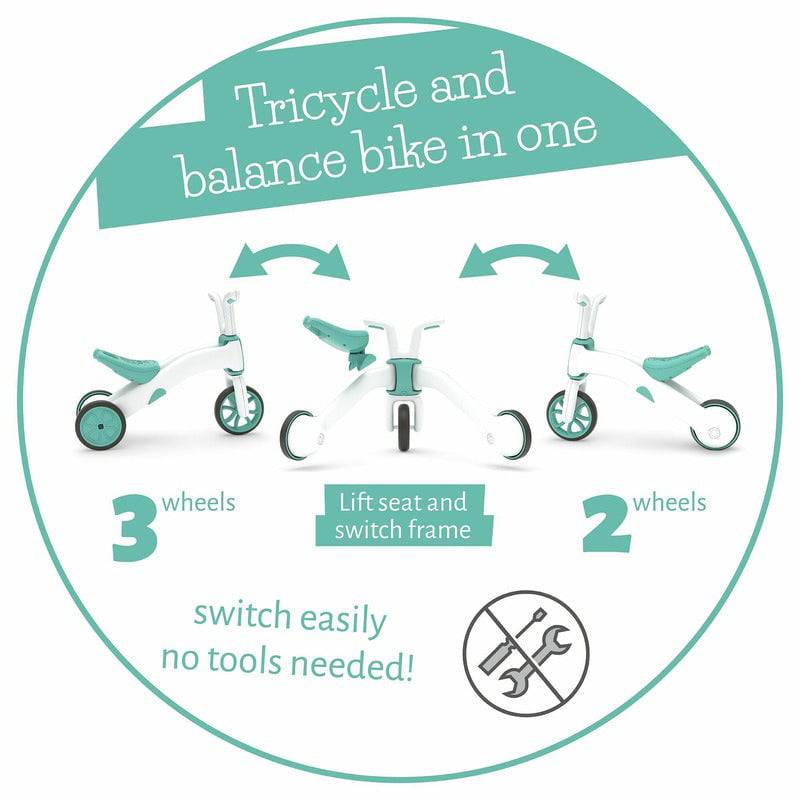 Tricicleta copii, Chillafish, Bunzi Matte, 2 in 1, Transformabila in bicicleta fara pedale, Cu sa reglabila, Cu mic compartiment in sa, 1.9 Kg, Pentru 13 ani, Mint