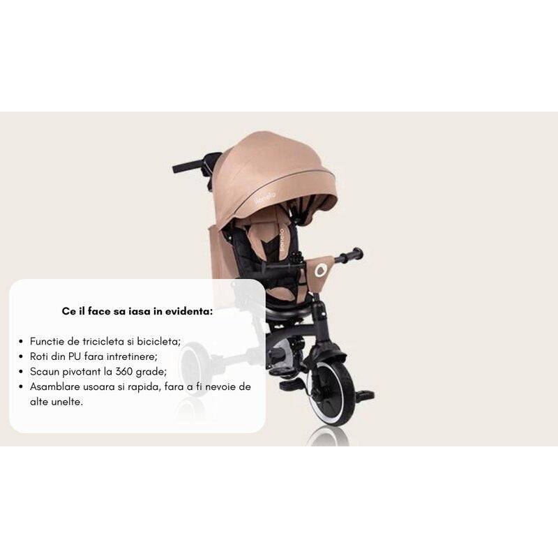 Tricicleta copii, Lionelo, Tris Plus, Ultrapliabila, Multifunctionala, Pana la 25 kg, Inclinare spatar in fata si in spate, Suport picioare, Control al directiei, Scaun reversibil, Rotire 360 grade, Conform cu EN71, 9 luni-5 ani, Gri - gogobaby.ro