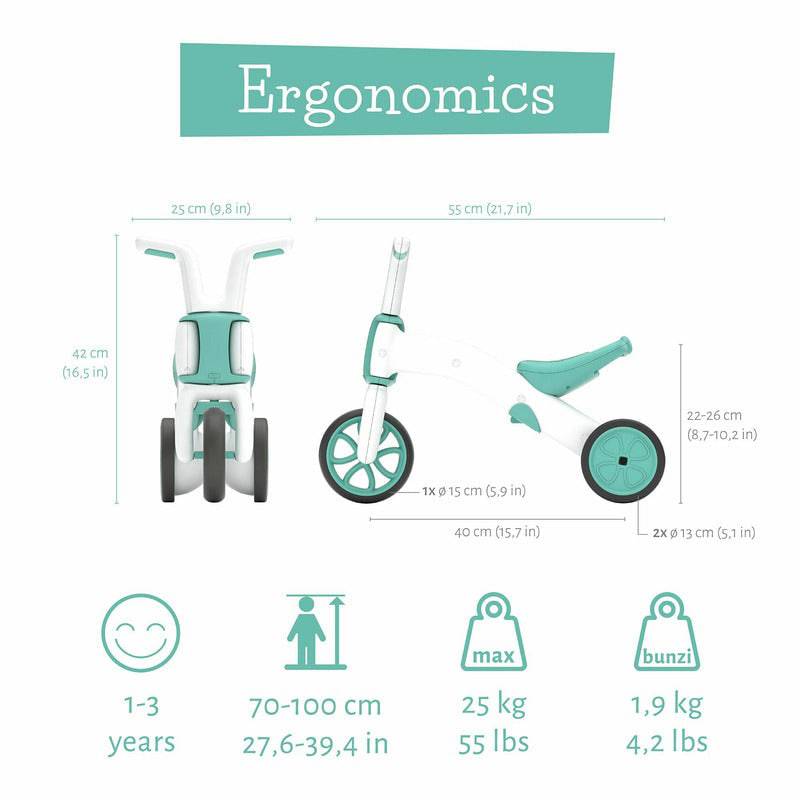 Tricicleta copii, Chillafish, Bunzi Matte, 2 in 1, Transformabila in bicicleta fara pedale, Cu sa reglabila, Cu mic compartiment in sa, 1.9 Kg, Pentru 1-3 ani, MINT - gogobaby.ro