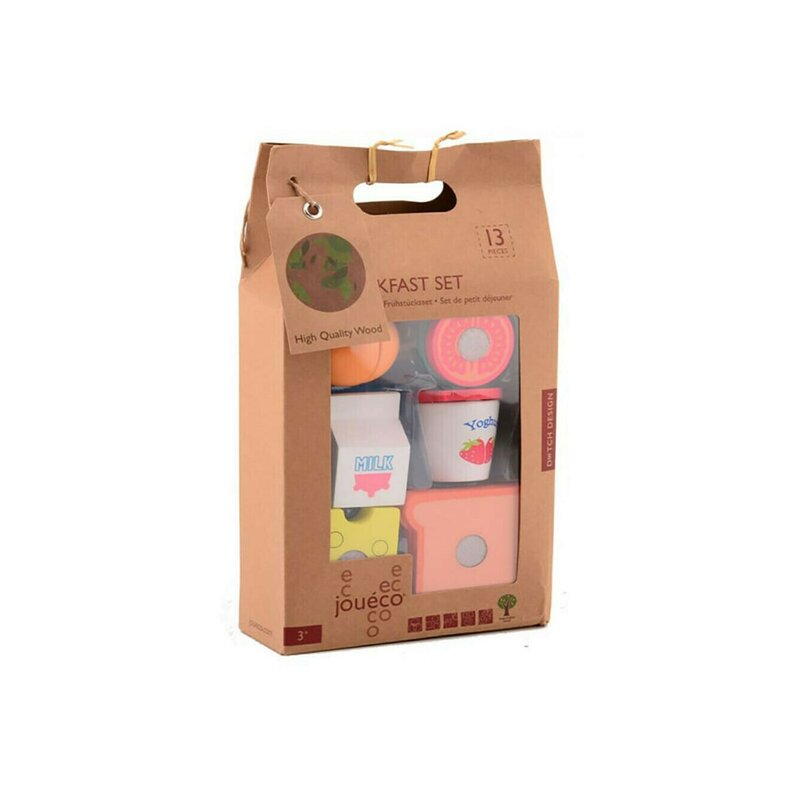 Set mic dejun, Joueco, Din lemn certificat FSC, Cu prindere arici velcro, 13 piese, 3 ani +, Multicolor