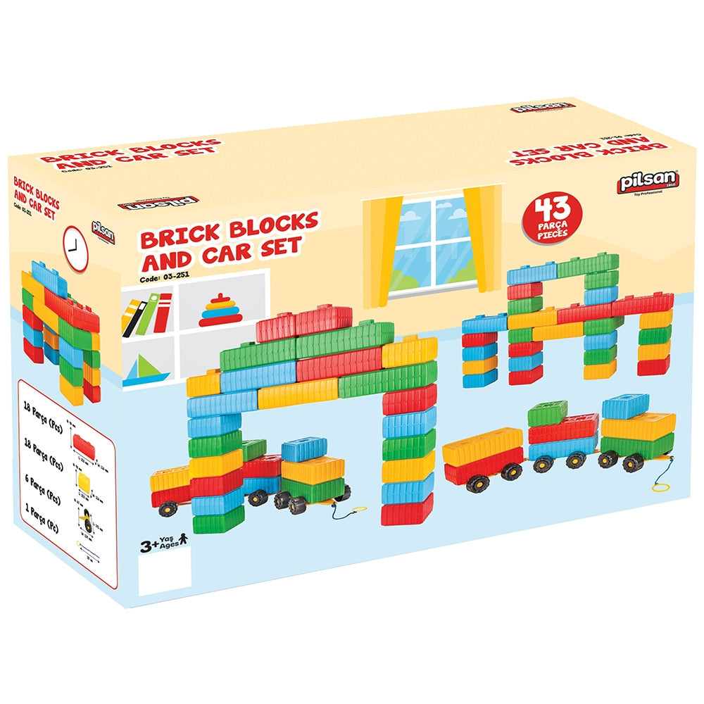 Jucarie Pilsan Cuburi de construit Brick Blocks and Car Set 43 piese - gogobaby.ro