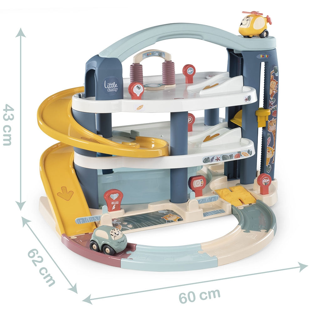 Pista de masini Smoby Big Garage cu masinuta si elicopter - gogobaby.ro