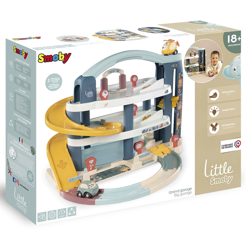 Pista de masini Smoby Big Garage cu masinuta si elicopter - gogobaby.ro